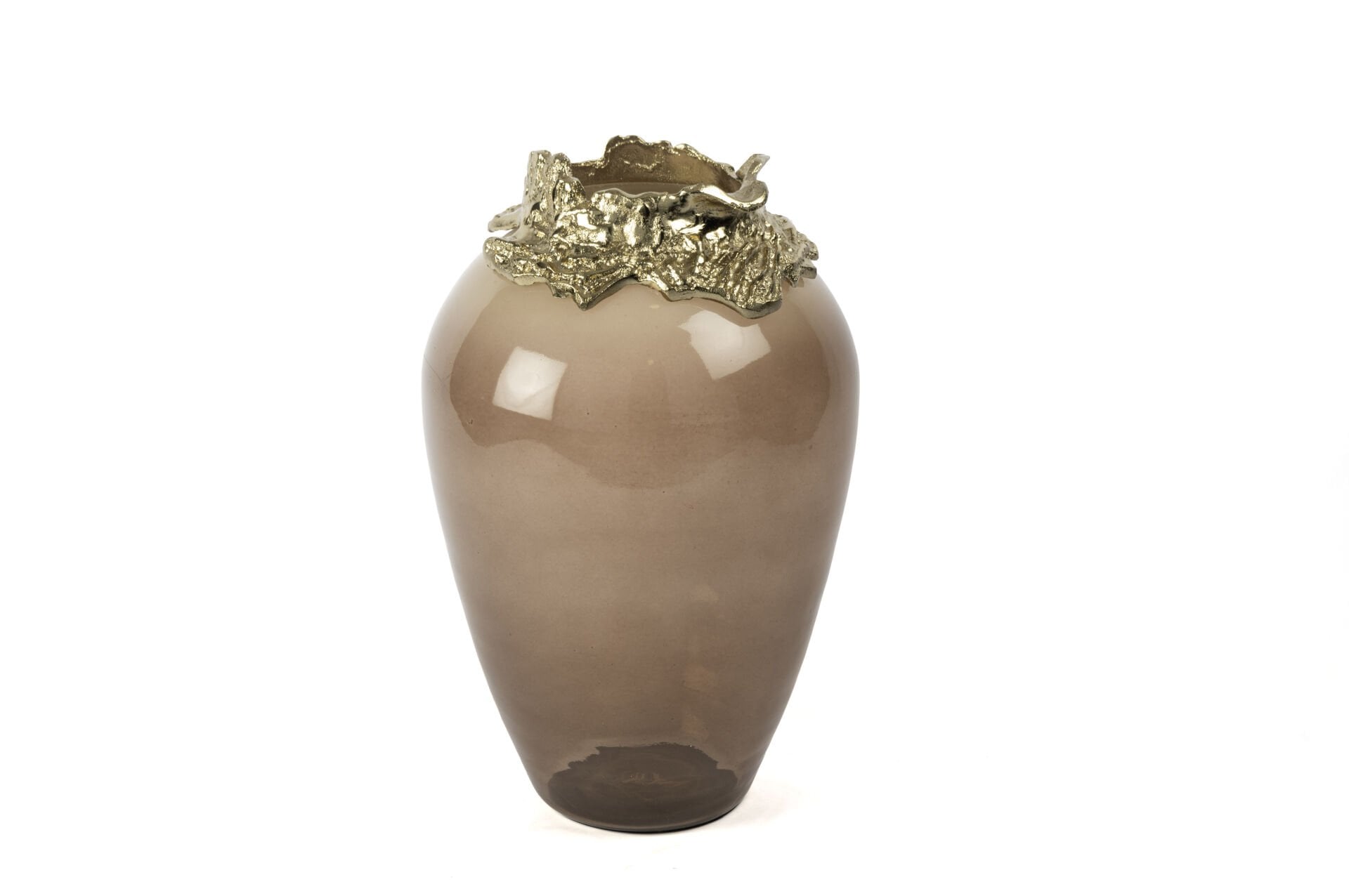Kahverengi Saydam Cam Gold Detaylı Vazo 39x25cm