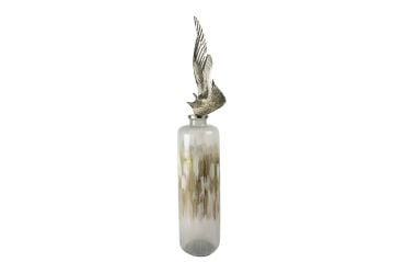 Beyaz Cam Metal Kanat Figürlü Küp 124x23cm