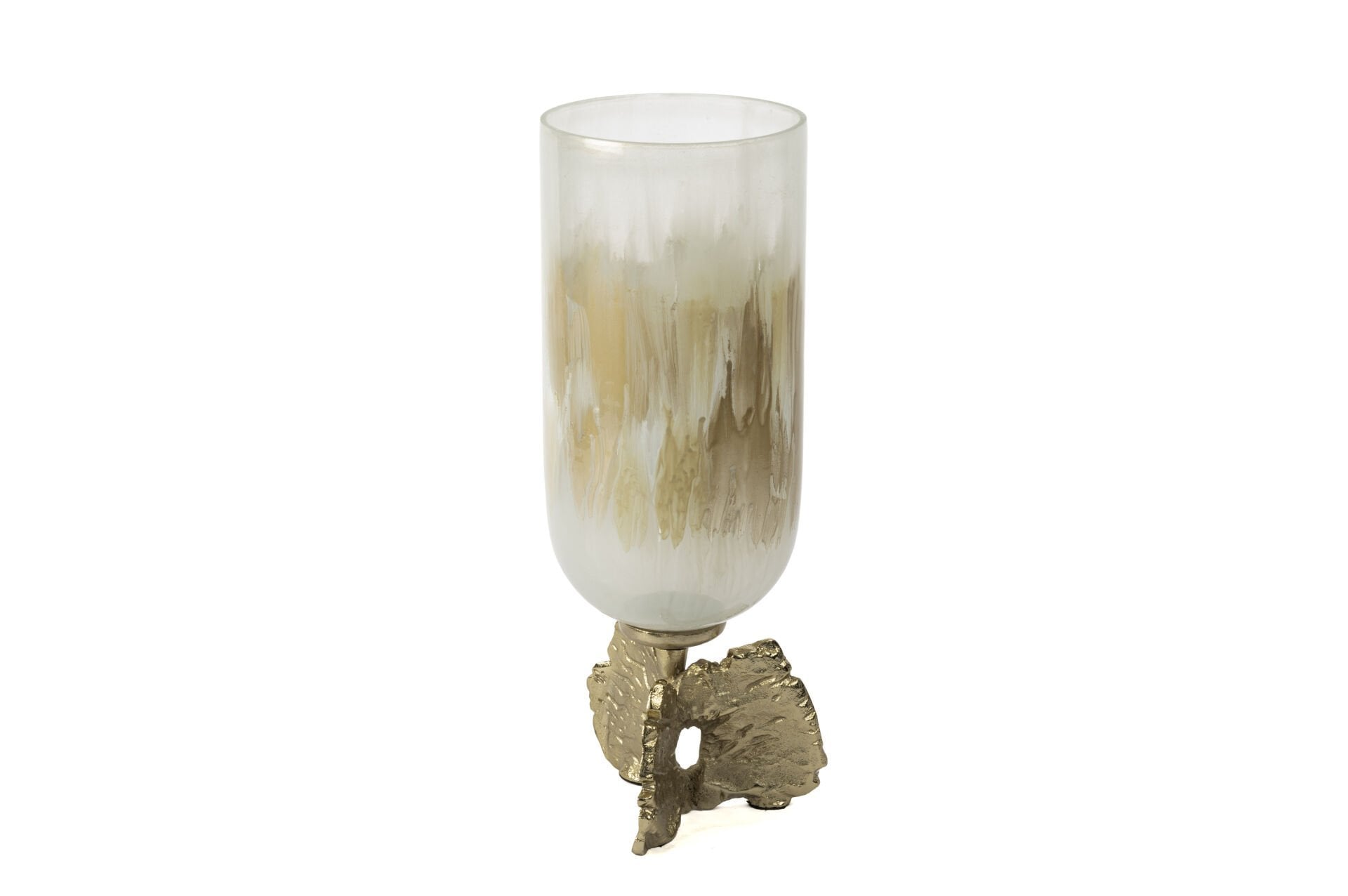 Beyaz Cam Bej El Boyaması Gold Ayaklı 43x15cm