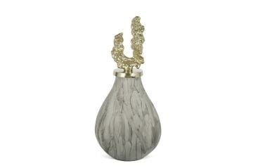 Gri Mermer Desenli Gold Kapaklı Küp 48x23cm