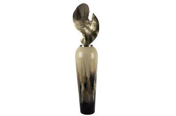 Krem Boyalı Cam Gold Başlıklı Küp 30x27x131cm