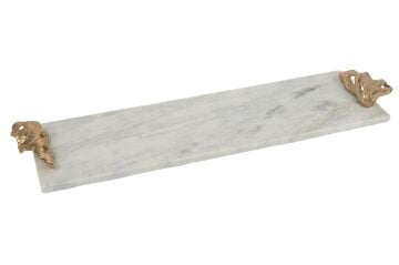 Beyaz Mermer Gold Kulplu Tepsi 69x18cm
