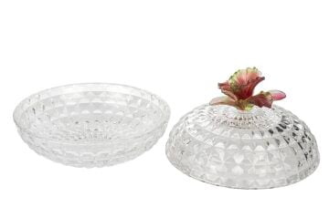 Pembe Yeşil Çiçek Kristal Şekerlik 21x19cm