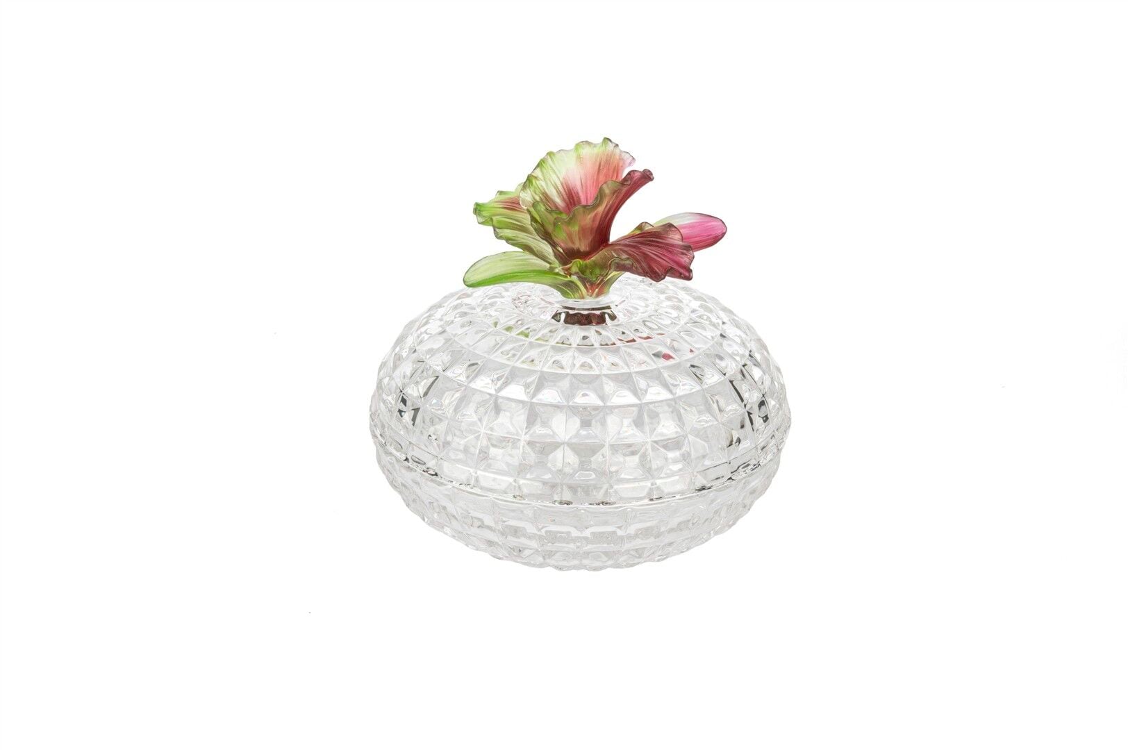 Pembe Yeşil Çiçek Kristal Şekerlik 17x15cm