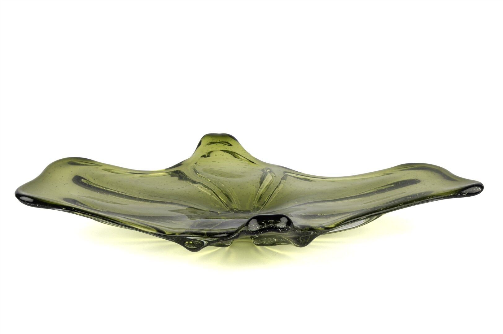 Yeşil Cam Dekoratif Tabak 61x37x11cm