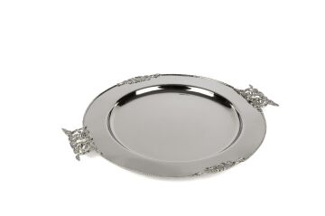 Silver İşlemeli Tepsili Cam Kase 40x34x8cm