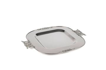 Silver İşlemeli Tepsili  Cam Kase 38x32x8cm