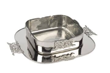 Silver İşlemeli Tepsili  Cam Kase 38x32x8cm