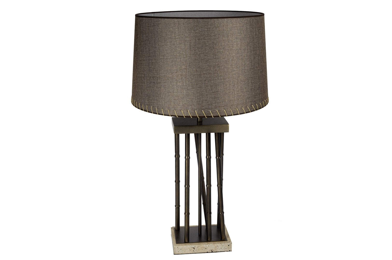 Antik Bronz Ayaklı Kahverengi Abajur 45x92cm