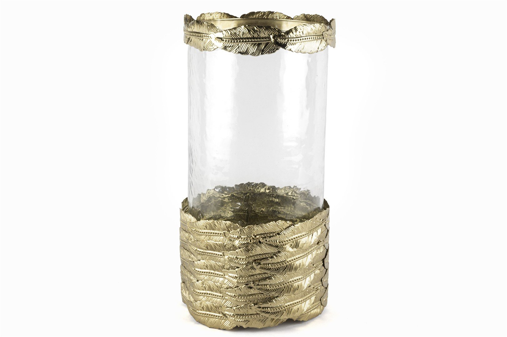 Eskitme Gold Yaprak Standlı Cam Mumluk 16x34cm