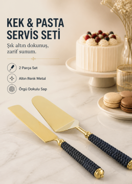 Gold Lacivert Hasır Kek Servis set