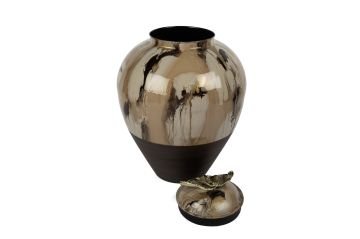Kahve Krem Gold Çiçek Kapaklı Küp 40x53cm