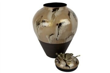 Kahve Krem Gold Çiçek Kapaklı Küp 45x63cm