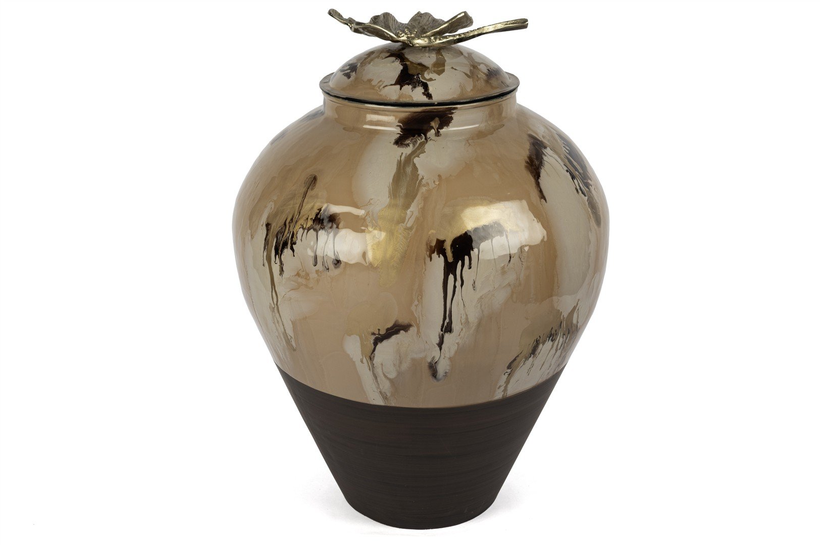 Kahve Krem Gold Çiçek Kapaklı Küp 45x63cm