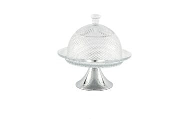 Silver Ayak Kapaklı Cam Kek Fanusu 20cm