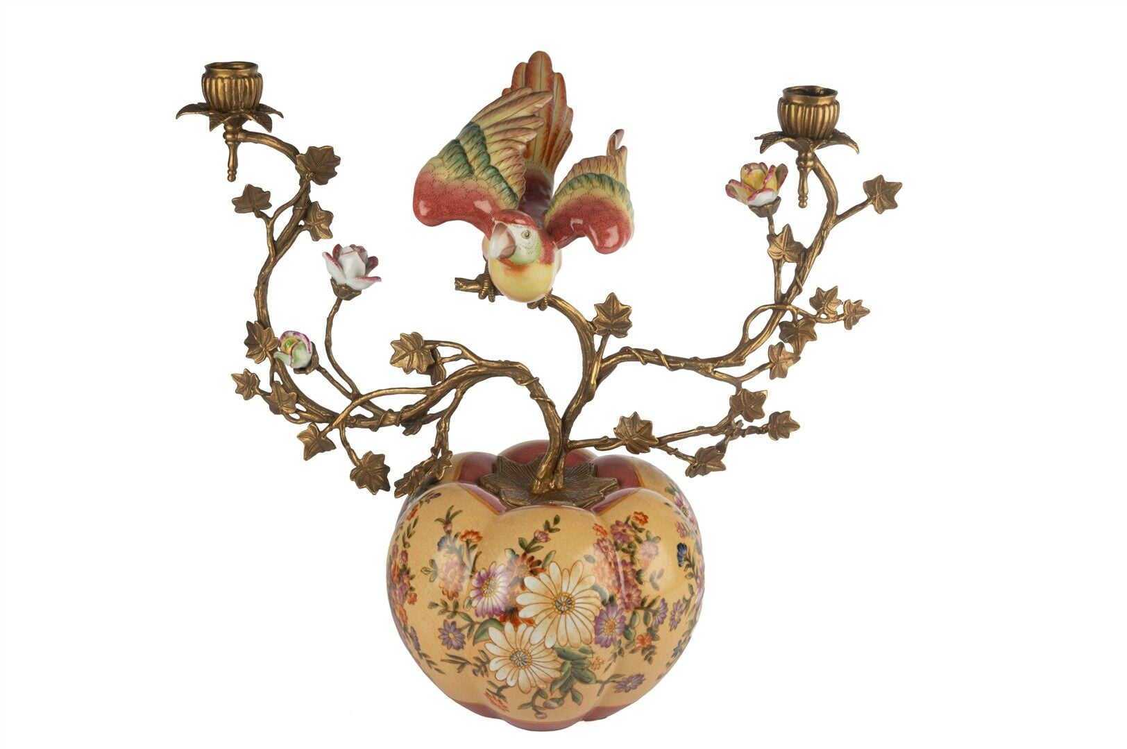 Somon Kuşlu Antik Bal Kabağı Dekoratif Mumluk 23x43x40cm