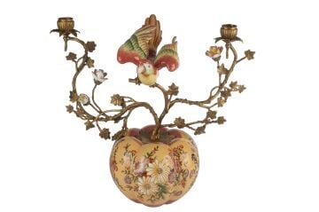 Somon Kuşlu Antik Bal Kabağı Dekoratif Mumluk 23x43x40cm