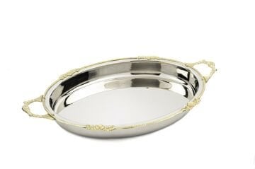 Gümüş Gold İşlemeli Oval Tepsi 54x32x8cm