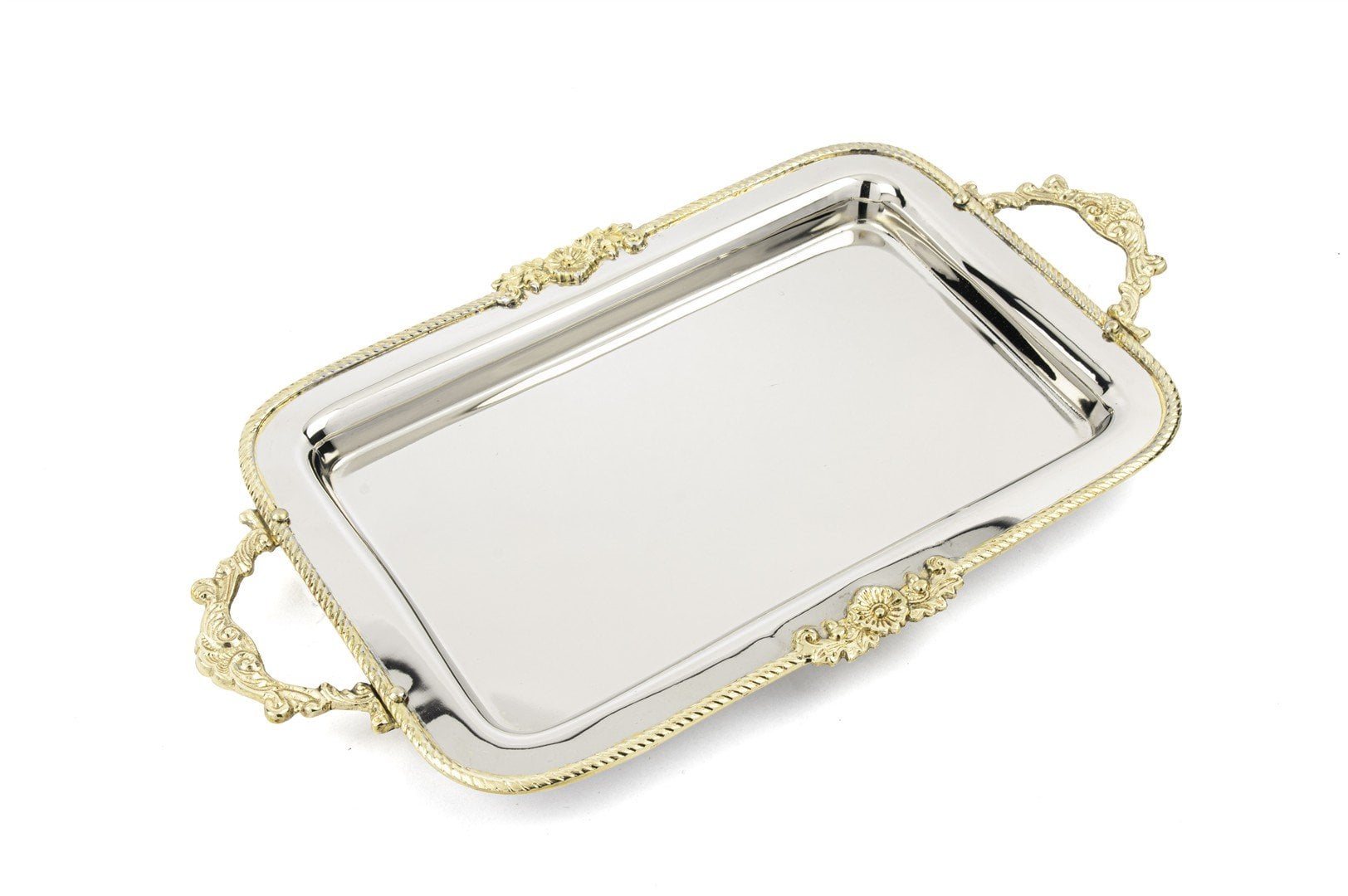 Gümüş Gold İşlemeli Tepsi 40x23x3cm