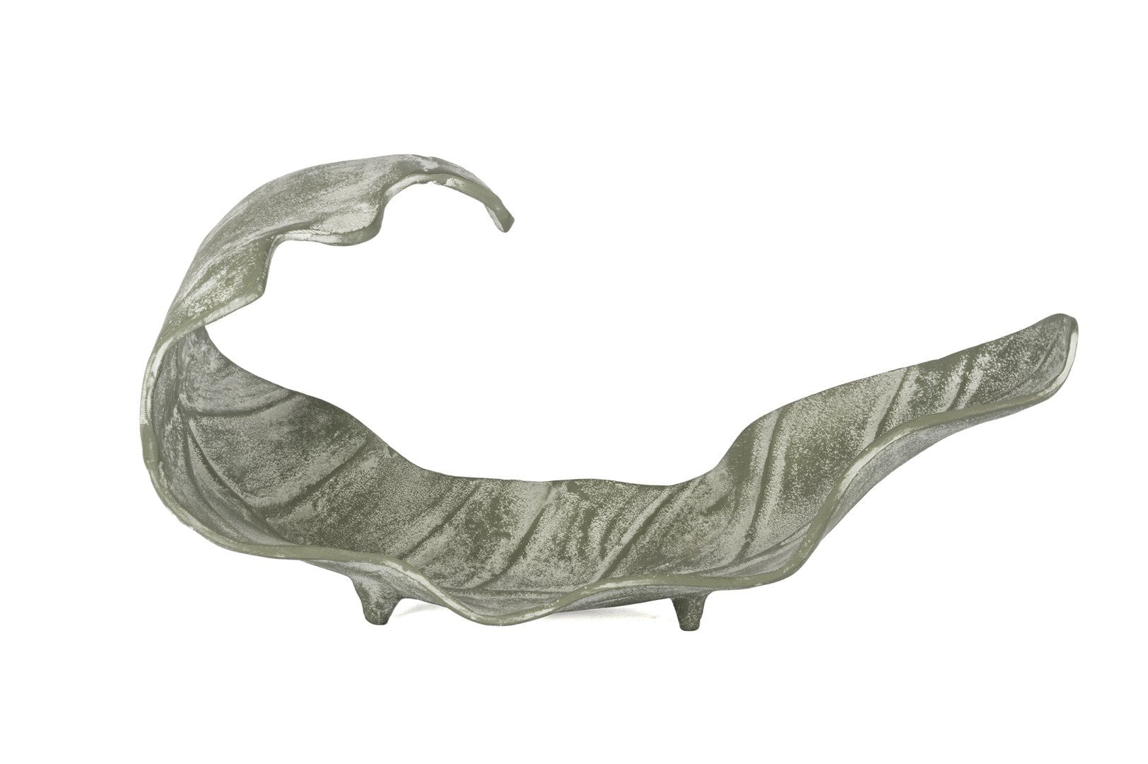 Yeşil Eskitme Dekoratif Kavisli Yaprak Tabak 45x23cm
