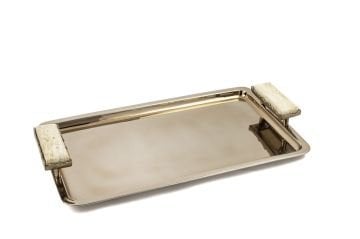 Bronz Traverten Mermer Kulplu Tepsi 52x30x7cm