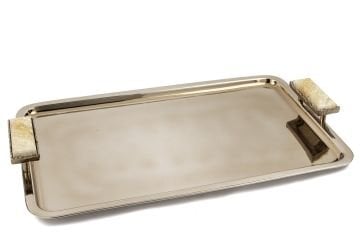 Bronz Traverten Mermer Kulplu Tepsi 63x38x8cm