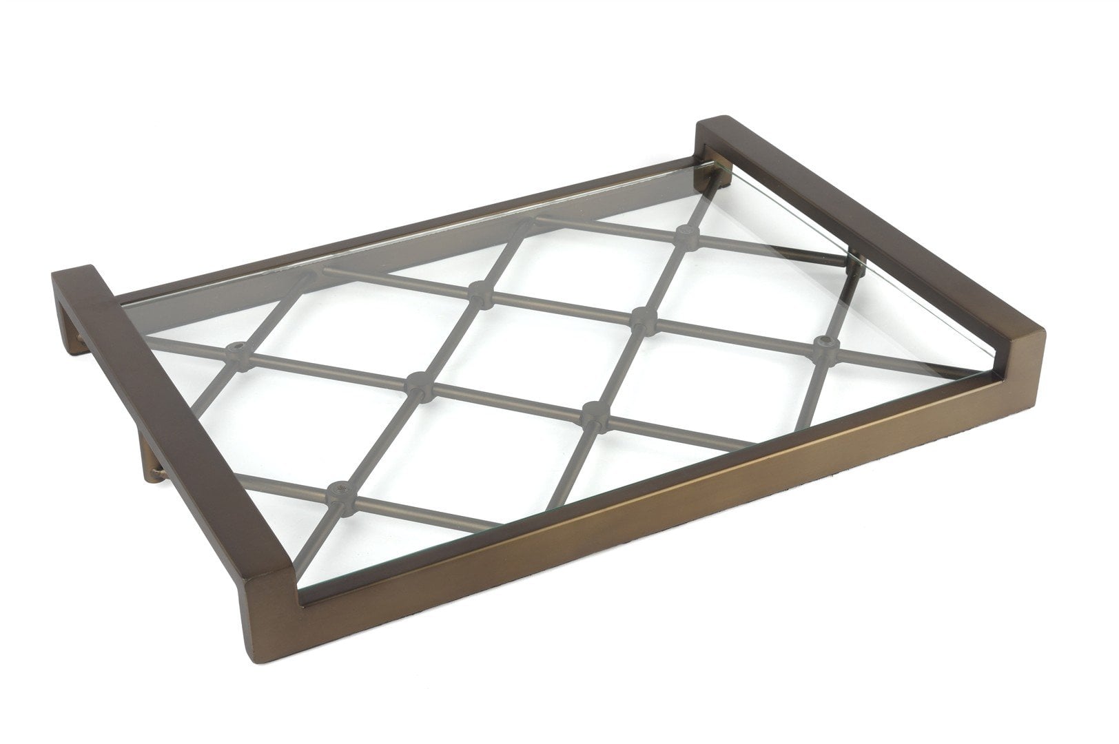 Antik Bronz Cam Tepsi 48x34x6cm