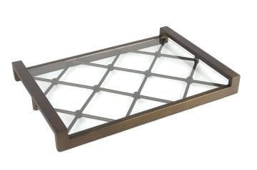 Antik Bronz Cam Tepsi 48x34x6cm