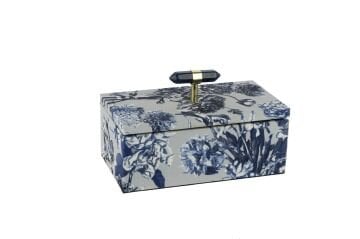 Lacivert Çiçek Kumaşlı Doğal Taş Kutu 23x10x13cm