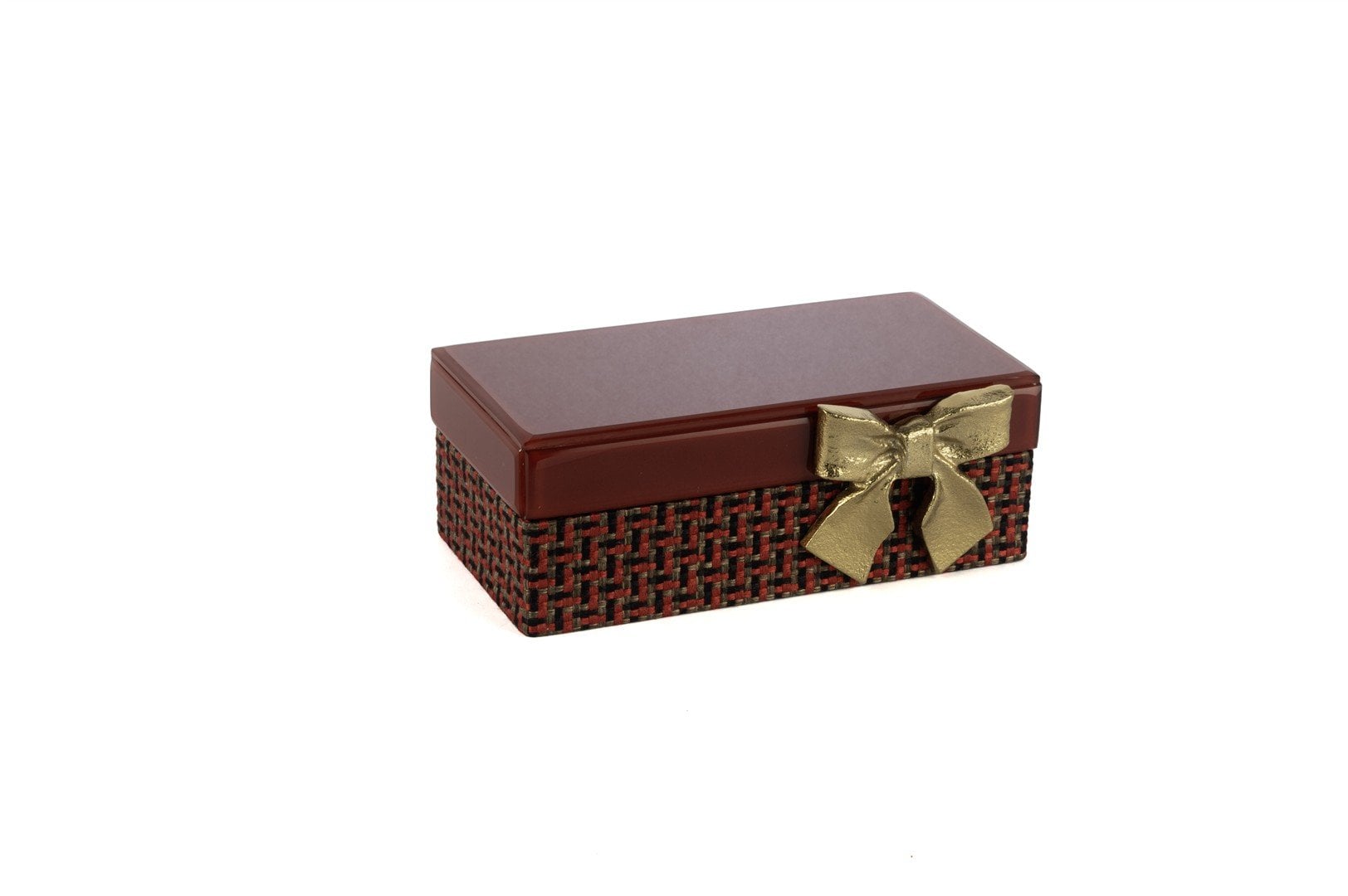 Kırmızı Gold Fiyonklu Kumaş Cam Kutu 21x12x8cm