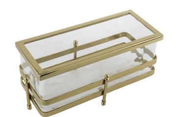 Gold Metal Standlı Dikdörtgen Cam Sunumluk 34x16x16cm