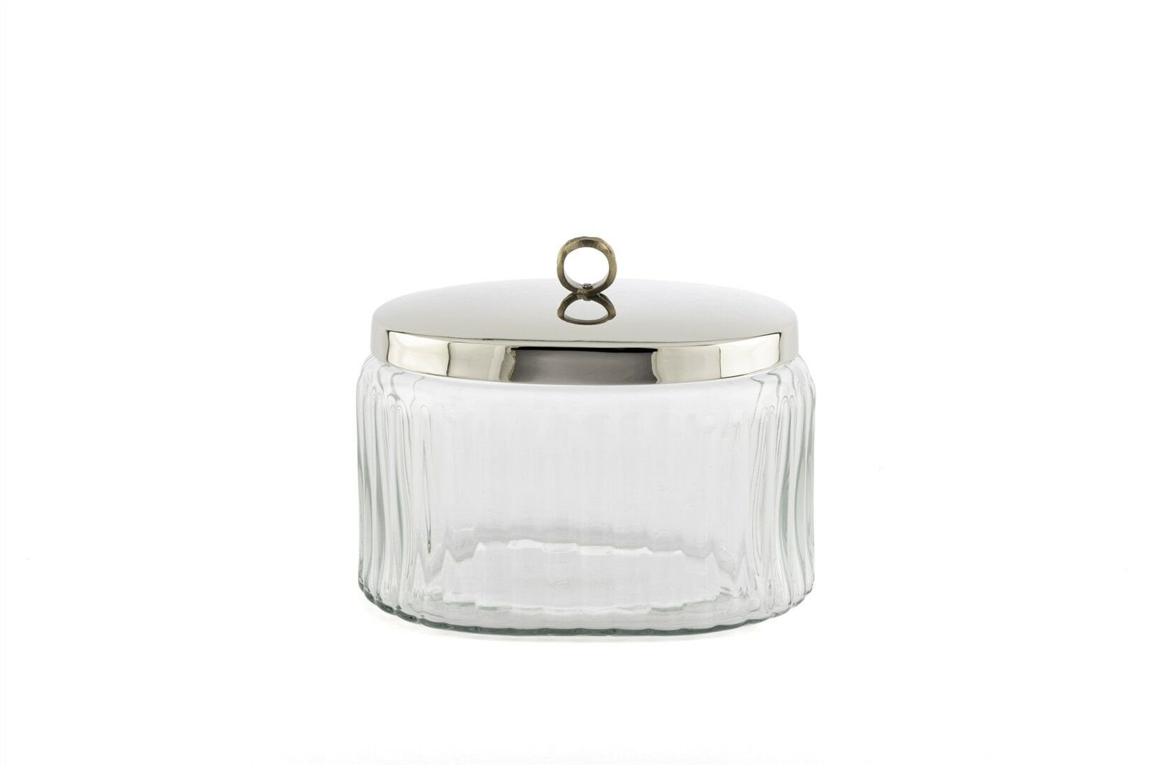 Gümüş Metal Kapaklı Oval Cam Kavanoz 19x13x16cm