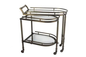Antik Bronz Çelik Servis Arabası 76x40x82cm
