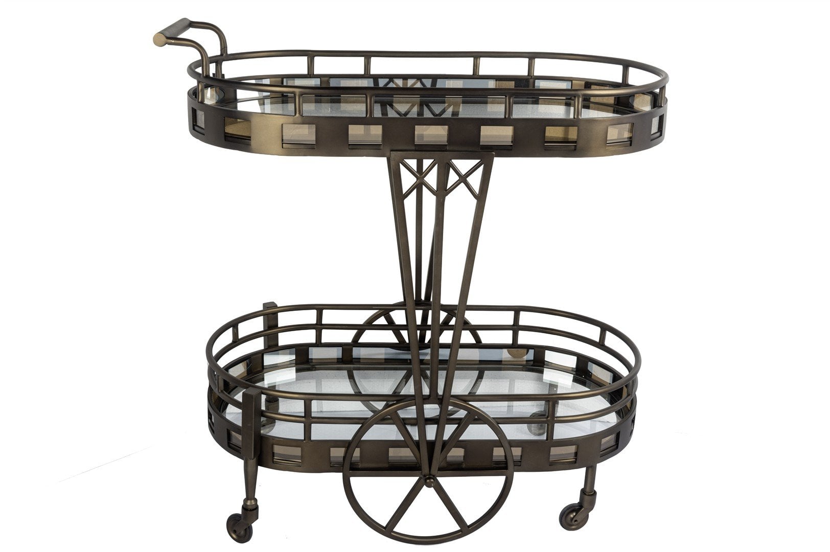 Antik Bronz Oval Çelik Servis Arabası 82x44x90cm