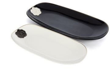Rosaria Siyah Beyaz 2li Oval Tabak 13x26cm-35x15cm