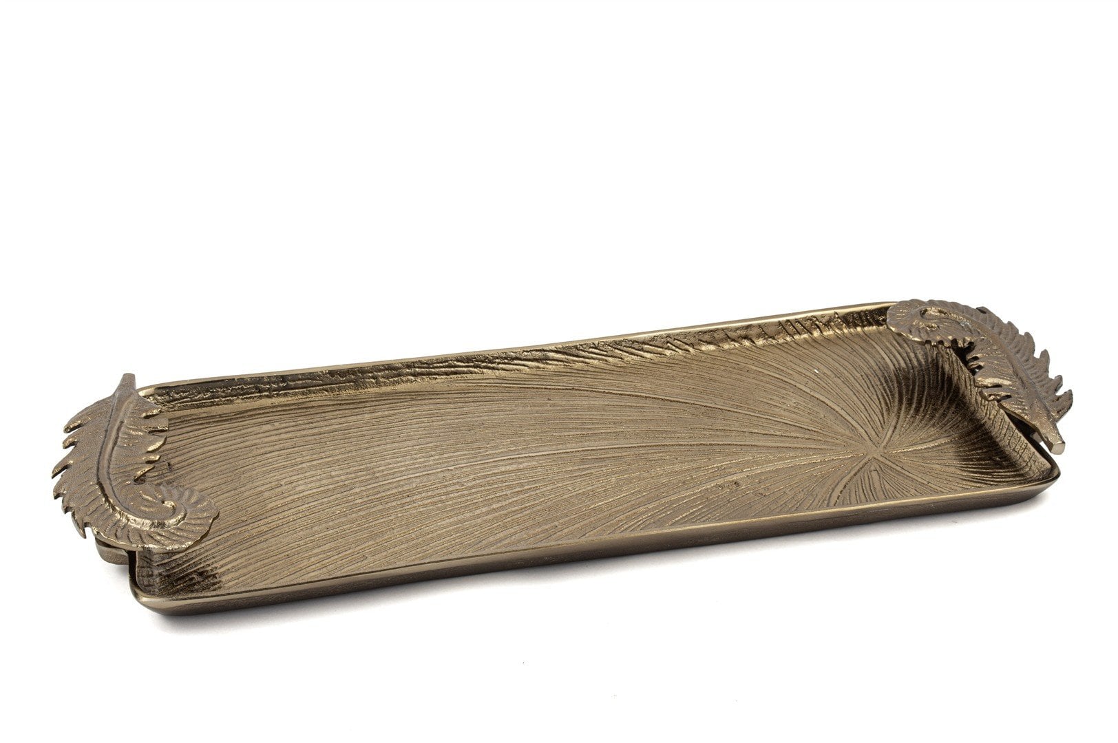 Antik Bronz Tüy Kulplu Tepsi 66x24x5cm