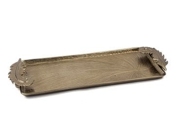 Antik Bronz Tüy Kulplu Tepsi 66x24x5cm