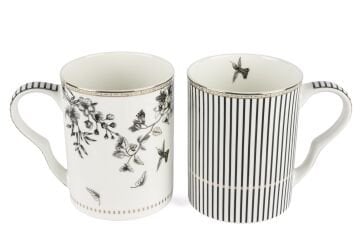 Fili e Fiori Siyah Beyaz 2li Kupa 380ml