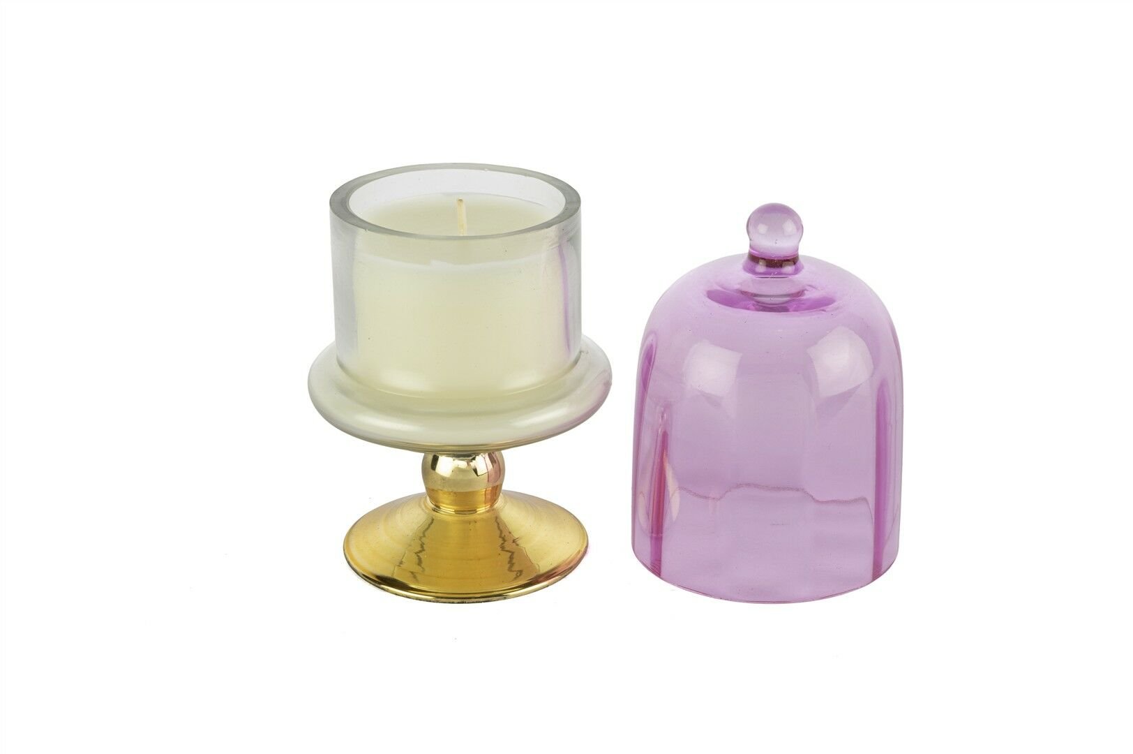 Gold Pembe Kapaklı Cam Mum Pink Champagne 8x16cm