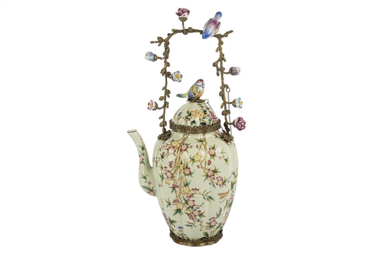 Yeşil Kuş Saplı Dekoratif Çaydanlık 23x45cm
