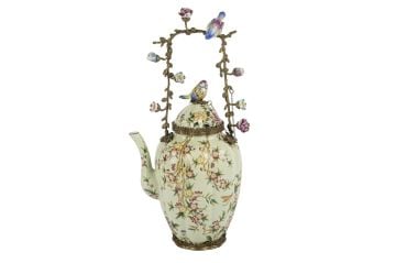 Yeşil Kuş Saplı Dekoratif Çaydanlık 23x45cm
