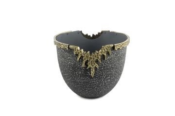 Antrasit Dokulu Pirinç Antik Saksı 28x22cm