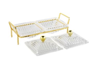 Gold Standlı 2li Kapaklı Servis 22x10x9cm