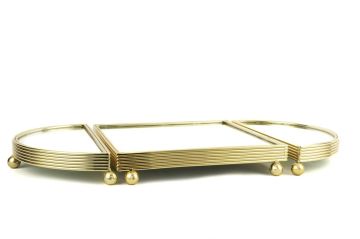 Altın Oval Aynalı Metal Tepsi 25x50cm