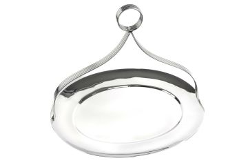 Gümüş Oval Kulplu Metal Tepsi 38x28x30cm