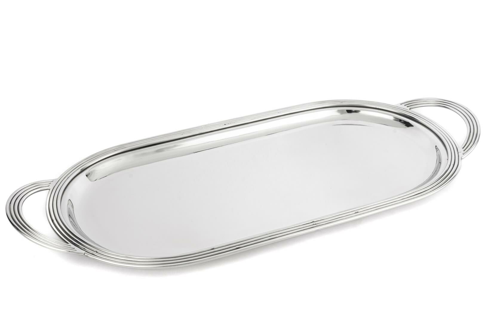 Gümüş Oval Kulplu Metal Tepsi 58x26cm