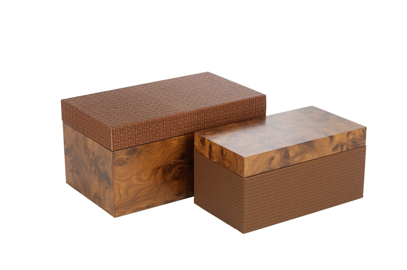 2 li Ahşap Deri Kahve Dekoratif Kutu 28x16x14cm 23x13x12cm