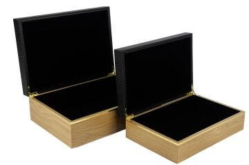 2 li Ahşap Siyah Deri Dekoratif Kutu 30x20x9cm34x24x12cm