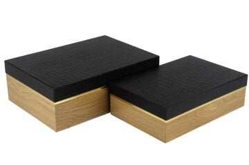 2 li Ahşap Siyah Deri Dekoratif Kutu 30x20x9cm34x24x12cm