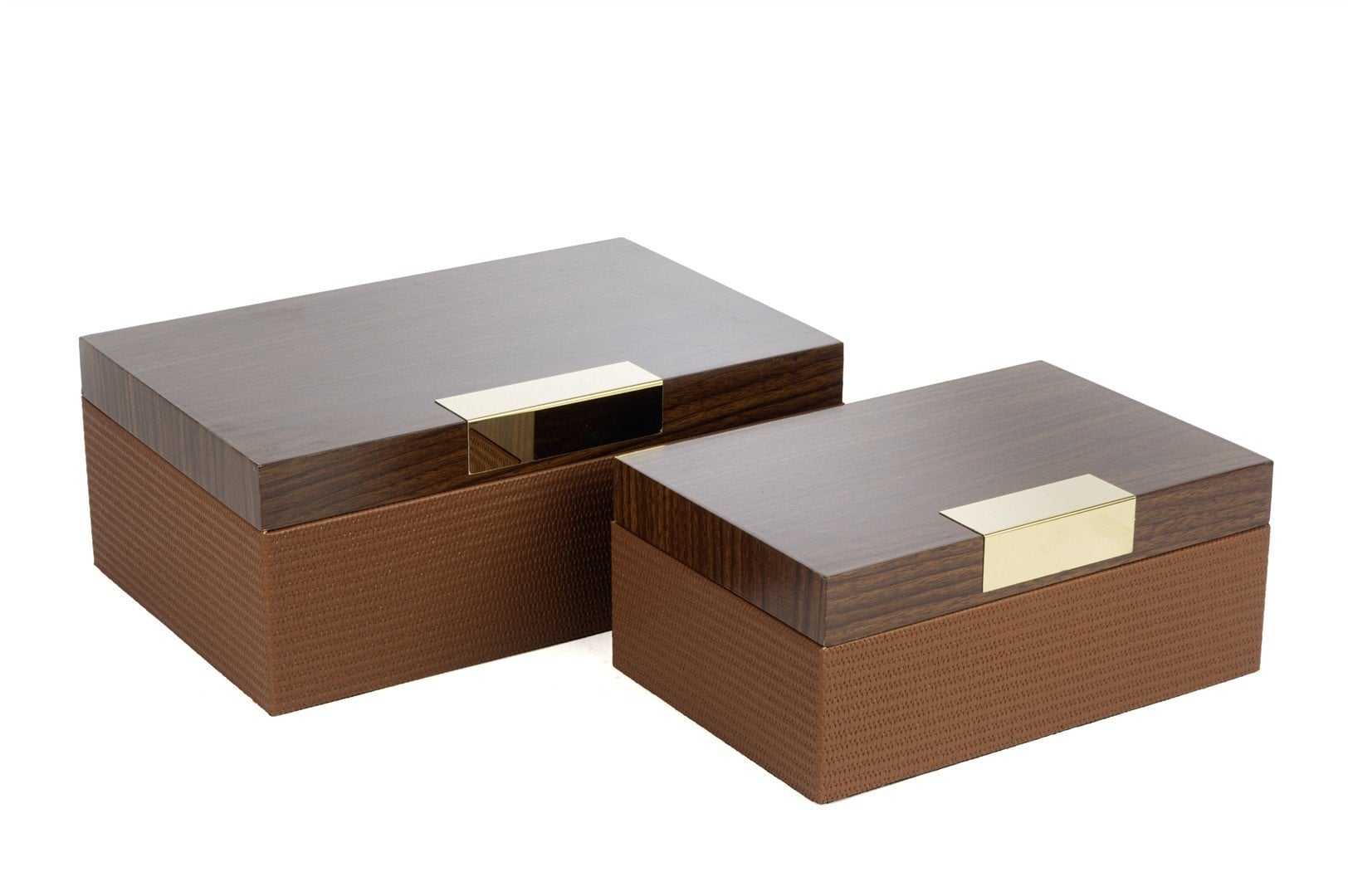 2 li Ahşap Gold Dekoratif Kutu 24x16x10cm 30x20x12cm